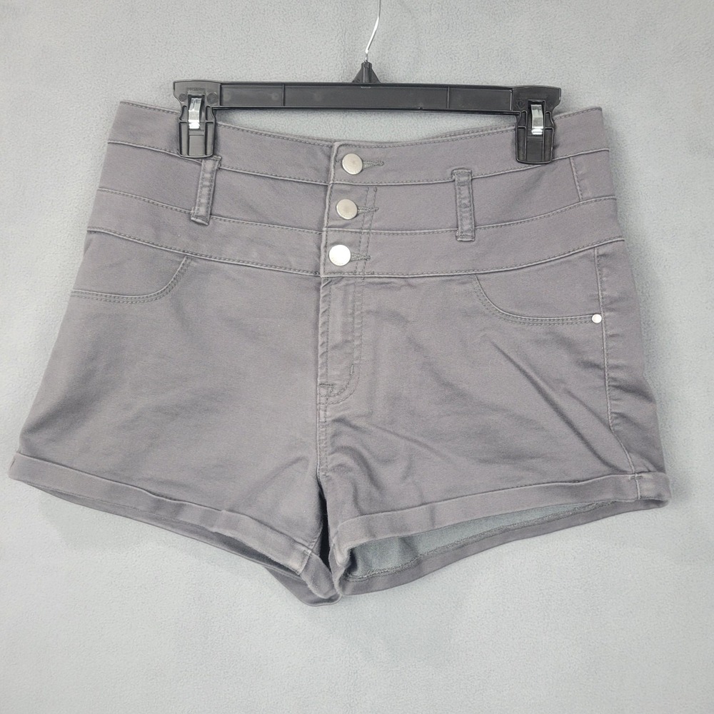 Refuge Shorts Womens 10 Gray High Rise Stretch Denim Casual 3 Button Summer